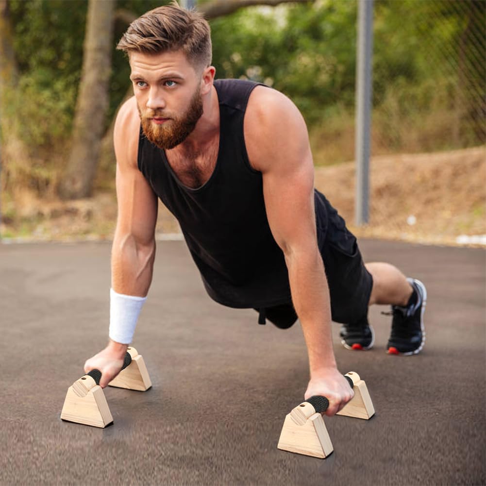 Wood Parallettes Bars for Home Workout, Push Up Bars & Dip Stands, Wooden Calisthenics Equipment Handstand Blocks for Strength Training, Rehabilitation & Gymnastics (20cm)