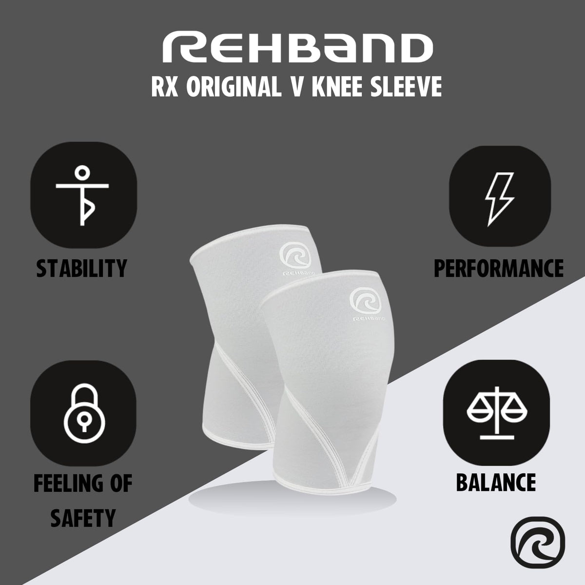 Rehband Classic 7mm V Knee Sleeve for Weightlifting, Competition Grade Powerlifting Knee Sleeve, Compression Sleeve for Crossfit, Squats, Gym & Heavy Lifts, Colour:Arctic/White - 1 Pair, Size:XX-Large