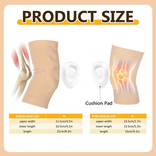 Funnysoft 2 Pairs Figure Ice Skating Knee and Gel Elbow Pads Set, Dance Knee Elbow Pads Cushion and Support Cap for Youth Dancing Figure Skating Gymnastic Youth and Adult Women Men