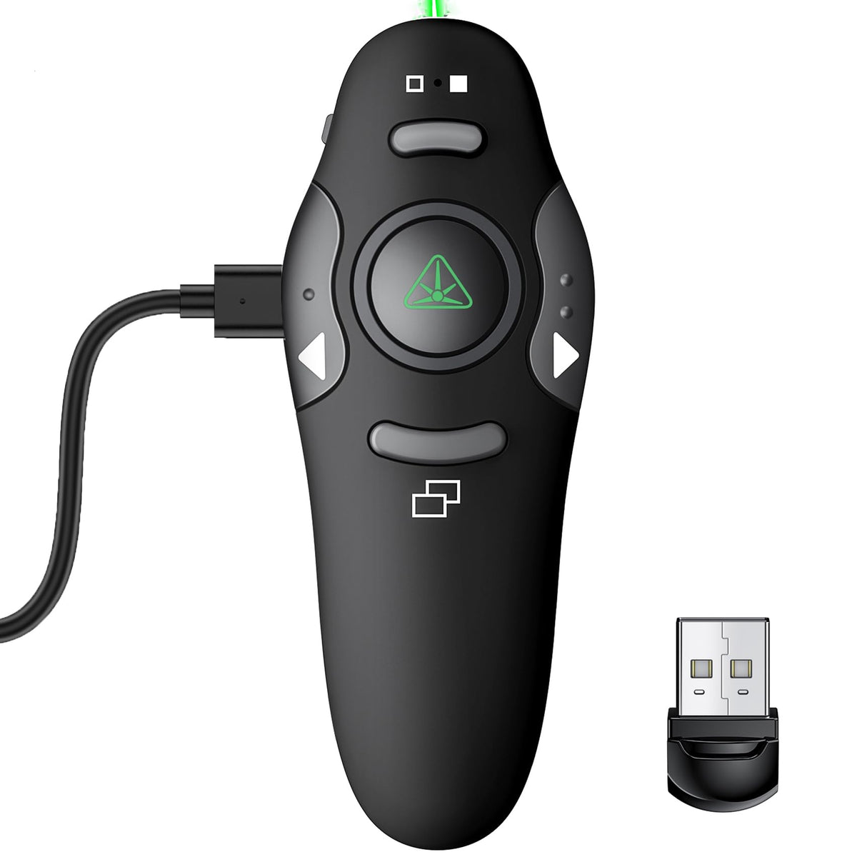 DinoFire Green Presentation Clicker Wireless Presenter Remote, RF 2.4GZ Rechargeable USB Slide Clicker for Powerpoint Presentation Computer Laptop