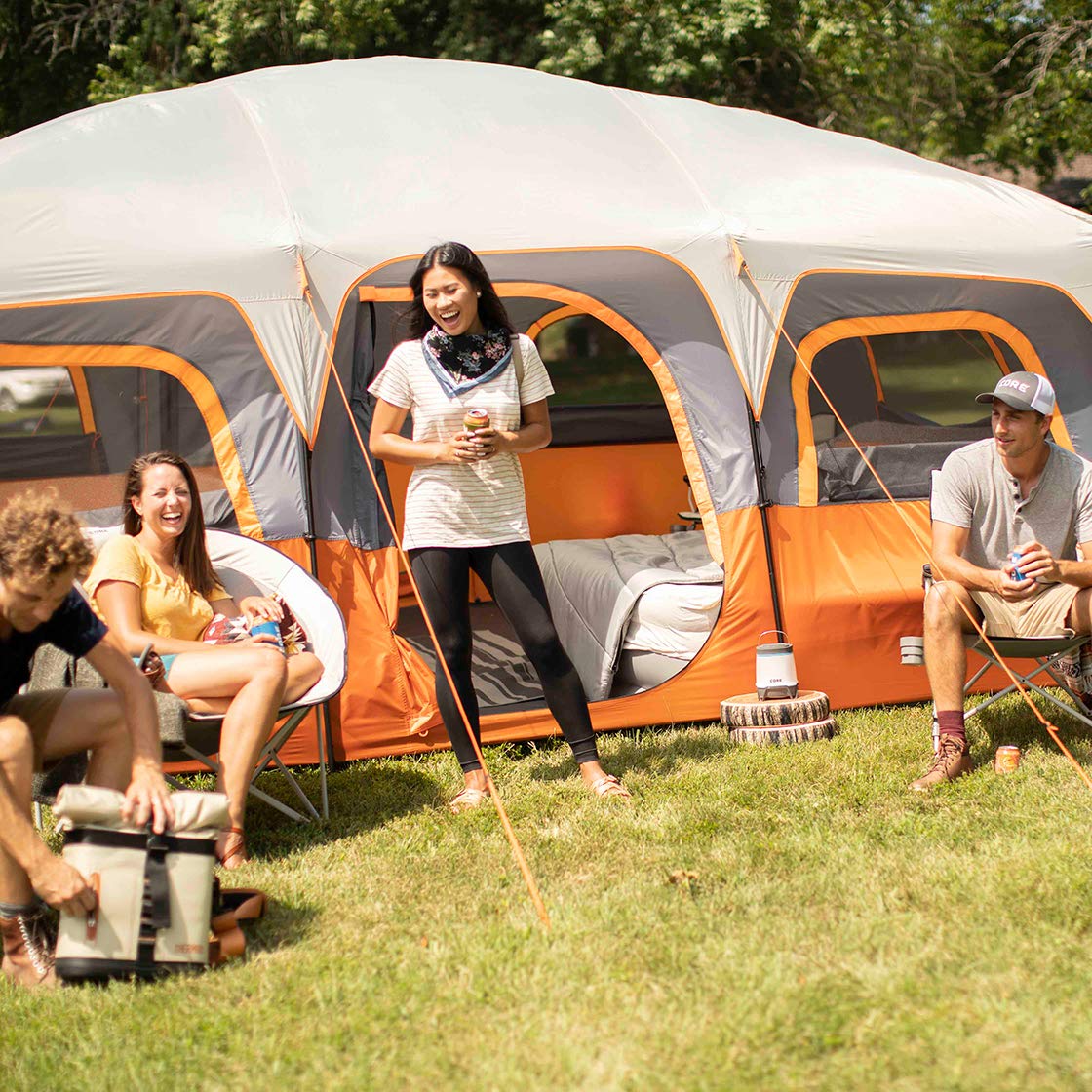 CORE 12 Person Tent | Large Multi Room Family Cabin Tent with Carry Bag for Outdoor Car Camping | Included Storage Pockets for Camping Accessories