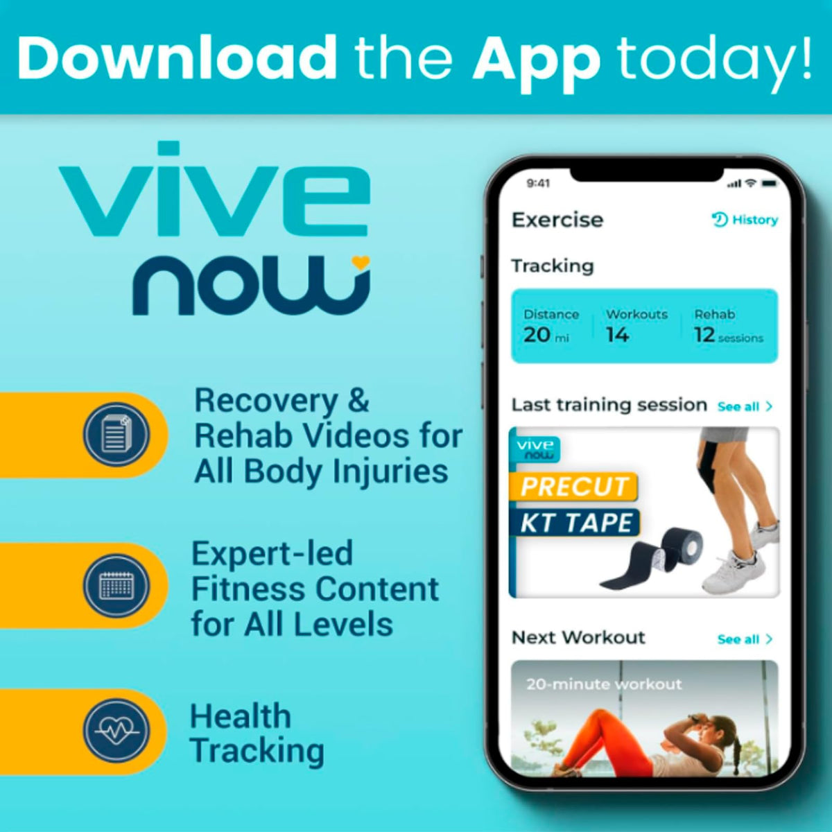 Vive K Tape Roll, Precut Strips (2" x 16 Feet) - Pro Kinesiology Tape - Athletic Sports Tape for Knee, Shoulder, Ankle & Muscle Pain Relief - Waterproof Kinetic Kinesio KTape Wrap