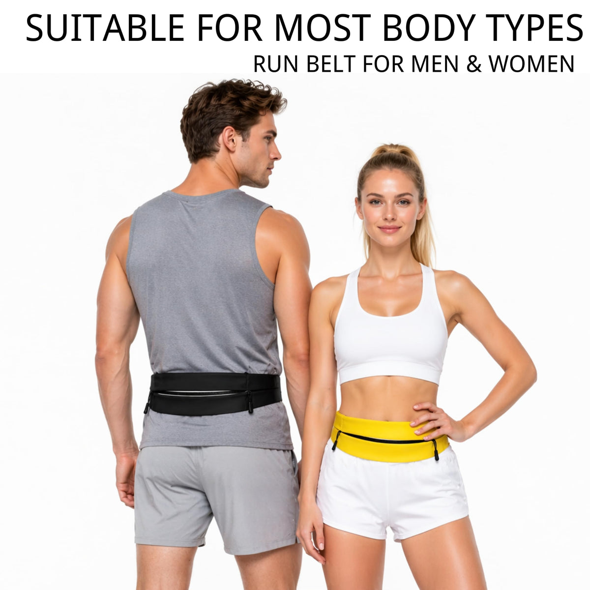 Running Belt for Men Women, Water-resistant Fanny Pack with 3 Zipper Pockets & Reflective Safety Strips, Adjustable Waist Pack Jogging Pouch for Phone, Keys & Essentials (Black, Large)