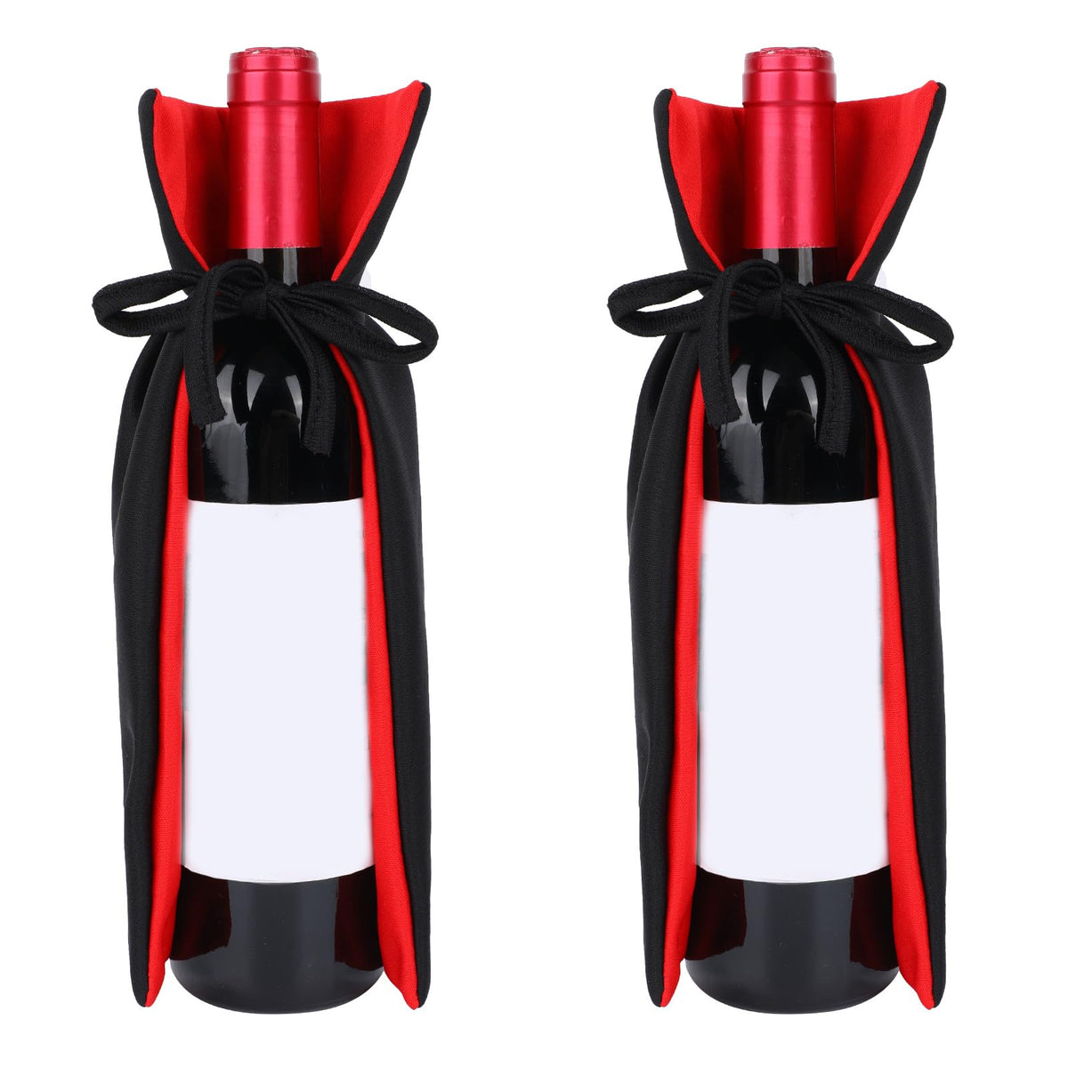 2pcs Halloween Wine Bottle Covers, Knitted Fabric Vampire Cape Bottle Decoration Halloween Party Decorations Home Decor & Themed Events (Black and Red)