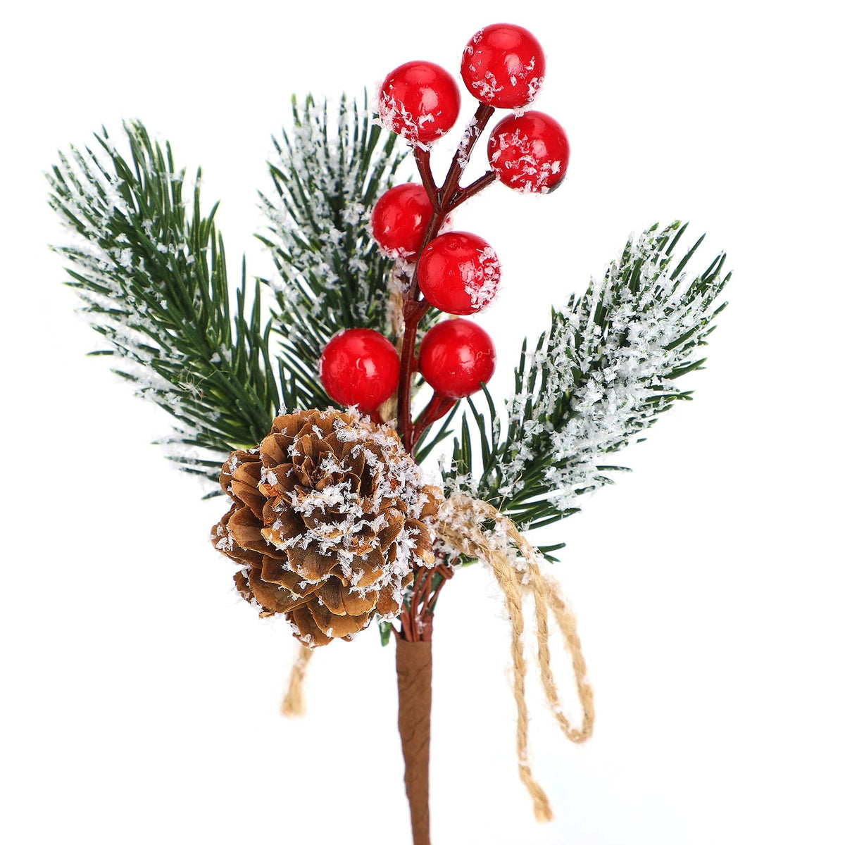 Artificial Red Berry Stems Pine Branches with Twine Bow,Christmas Pine Picks Fake Red Berry Wreath Picks, Christmas Trees Decoration Bouquets Garland Wreath Arrangements for Holiday Decor(10 Pack/red)