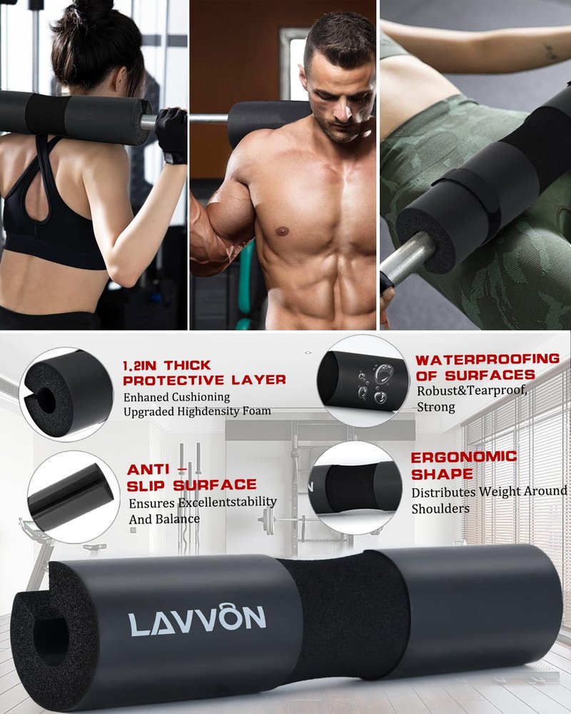 7Pcs-Barbell Pad Set for Hip Thrust - Squat Pad, Bench Press Workout Foam Weight Lifting Bar Cushion,Gym Accessories for Women with Bar Bad,with Gym Ankle Straps,Hip Resistance Bands,Lifting Strap (Black)