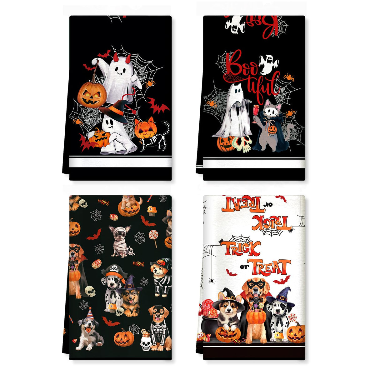 Arquiel Halloween Microfiber Kitchen Towels, Soft Absorbent Ghost Pumpkins Black Hand Towel 15.7 × 23.6 Inch, Thick Dish Cloth for Halloween Party Holiday Decoration Housewarming Gifts