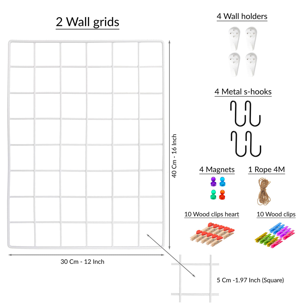 ODOXIA 2 Pack Wire Wall Grid Panel | Photos & Pictures Display Grid Wall Panels | White, Magnetic & Metal Grid | Photo Grid | Wire Board | Hanging Home, Office & Kitchen Décor