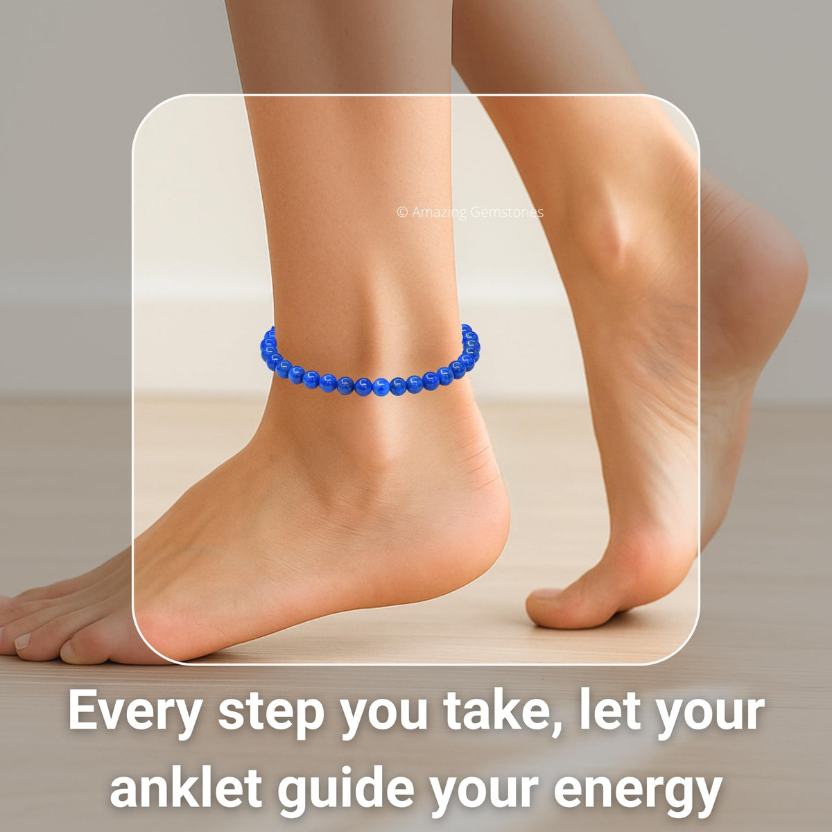 Amazing Gemstone Lapis Lazuli Anklet Ankle Bracelets for Women - Waterproof Beaded Healing Crystal Anklets, Plus Size Chakra Gemstone Bead Anklet (Stretchy Adjustable - Plain)