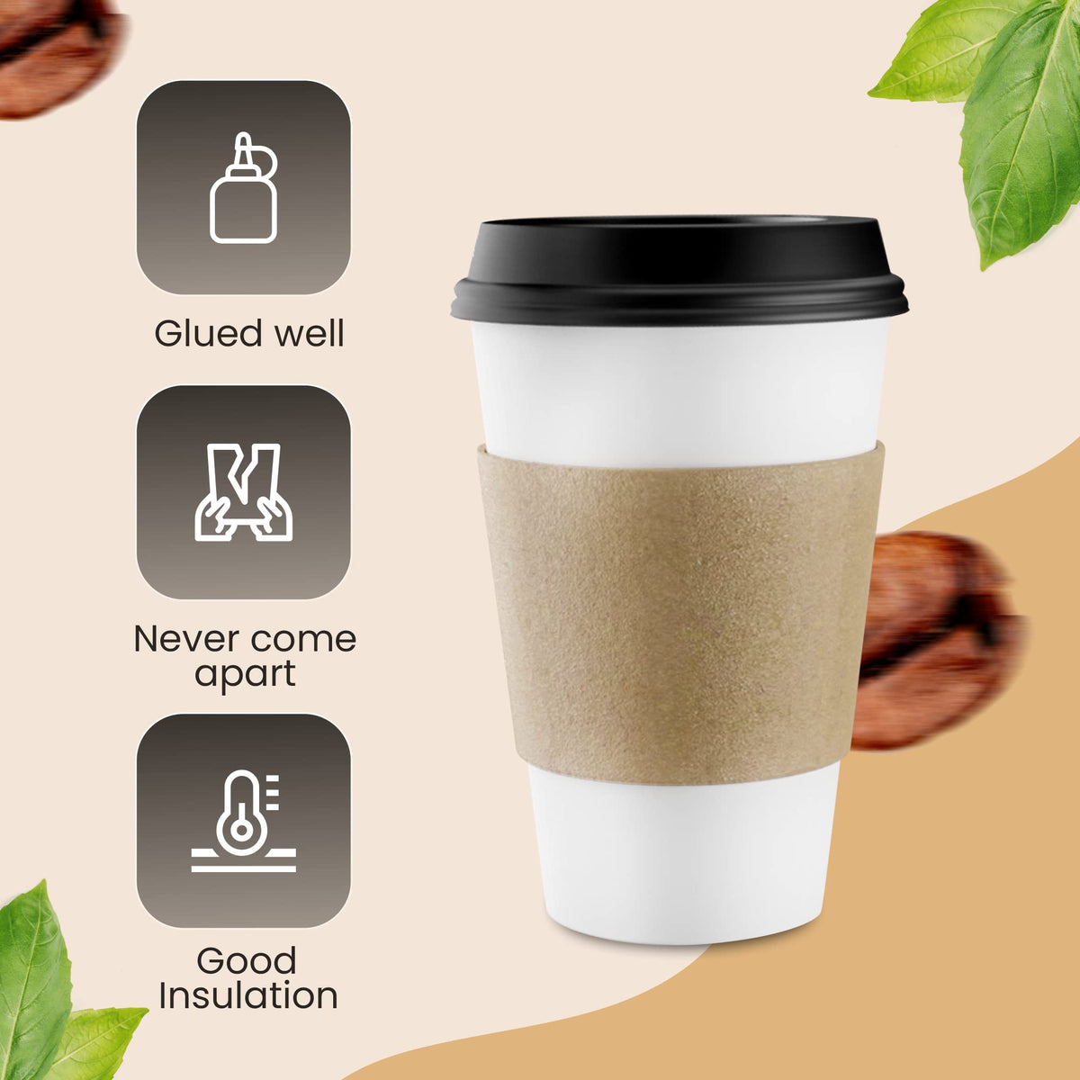 Homelance Coffee Sleeves 500 Pcs – Corrugated Brown Kraft Paper Cups Sleeves Fit 12oz, 16oz, 20oz, 22oz & 24oz Cups – Recyclable & Disposable – Perfect for Hot Drinks in Cafes & Offices (PACK OF 500)