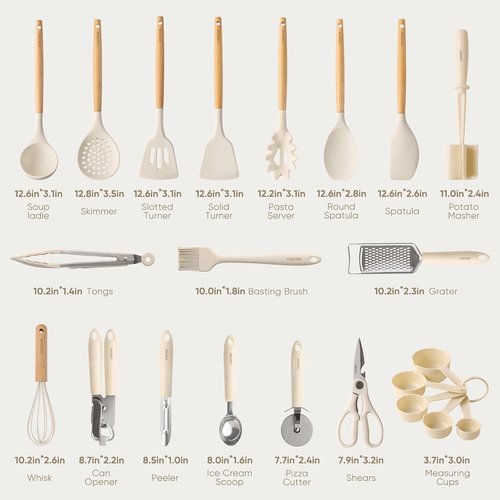 CAROTE 22-Piece Silicone Cooking Utensils Set - Heat Resistant Up to 446°F | Includes Spatula, Turner, Whisk & Tongs