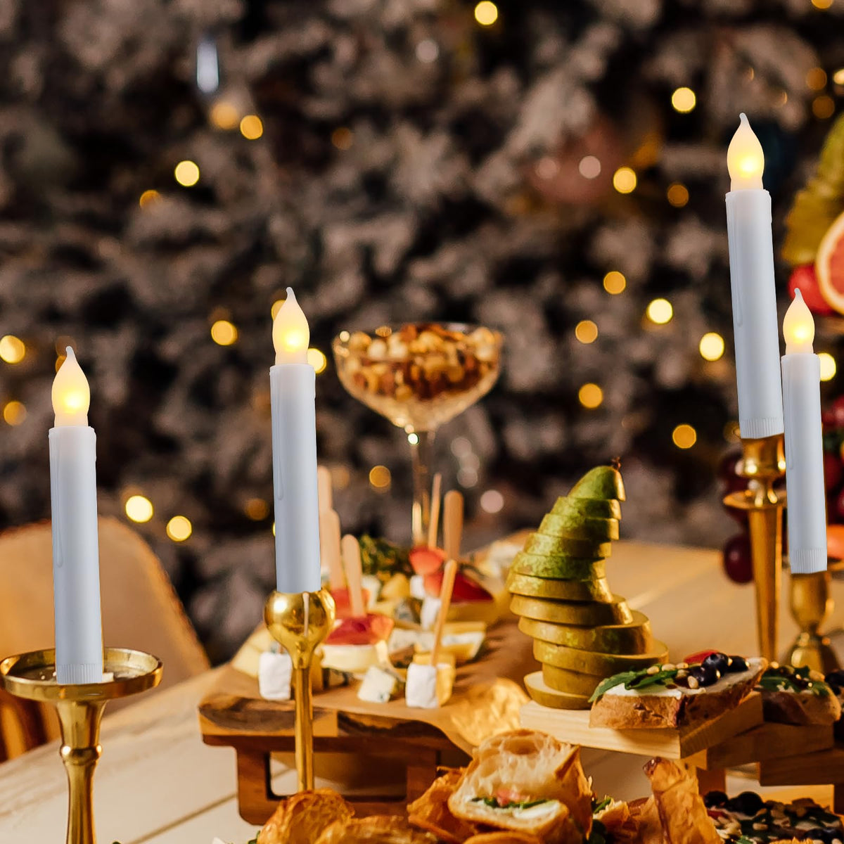 VIHOSE 200 Pcs 6.5 inch Flameless LED Taper Candles - Battery Operated Flickering LED Candles with Warm Yellow Light for Wedding, Church, Christmas, Halloween