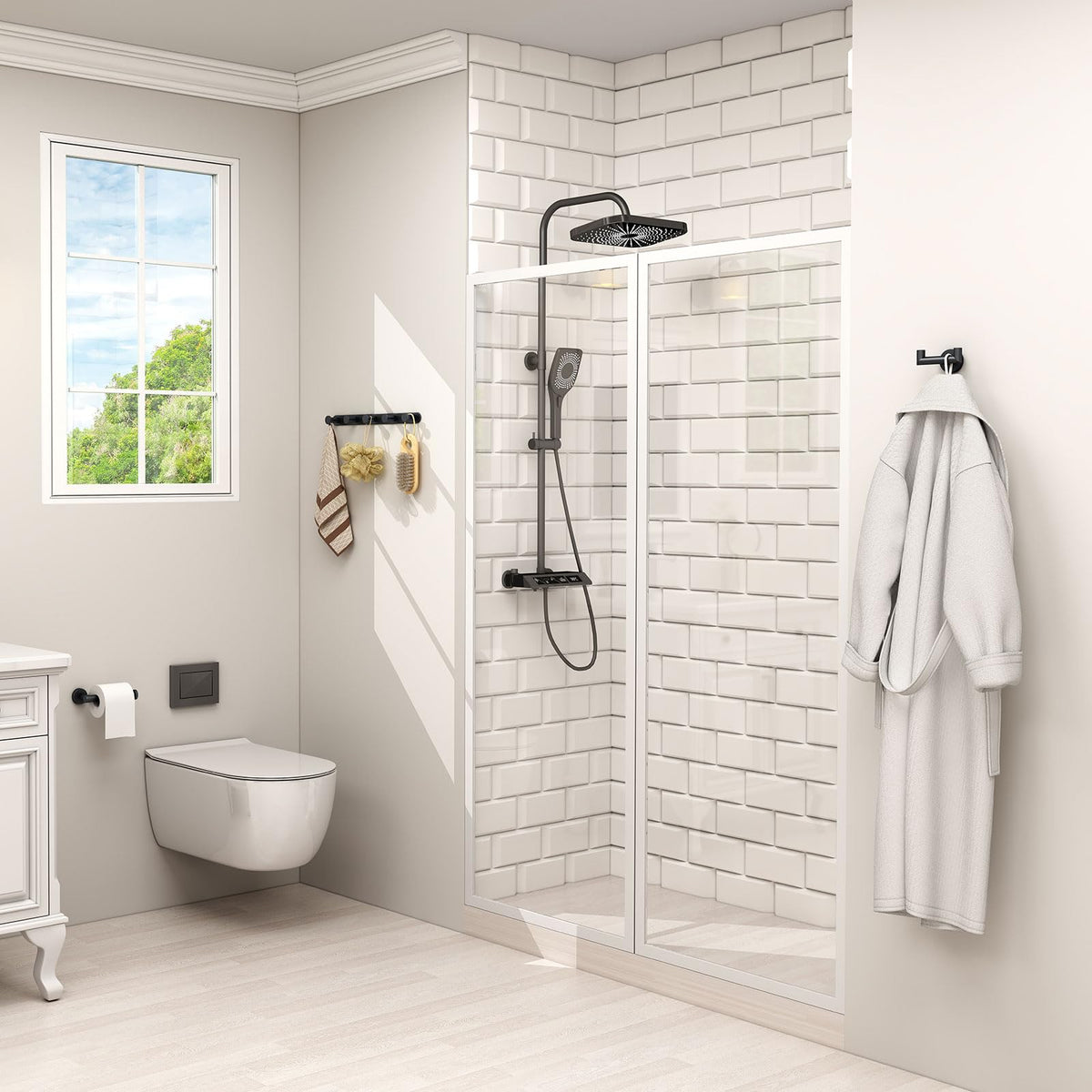 Angle Simple Double Towel Hook, SUS304 Stainless Steel Bathroom Hand Towel Holder, Coat Hook for Wall, Matte Black