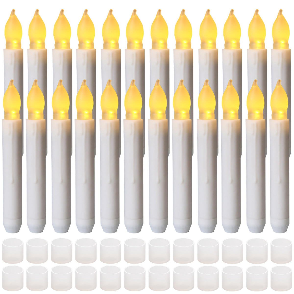 Yakpo 24 Pack Halloween Hanging Floating LED Taper Candles Battery Operated, Flameless Flickering Electric Fake Tapered Candles Bulk for Window Chandelier Christmas Table Home Party Decorations