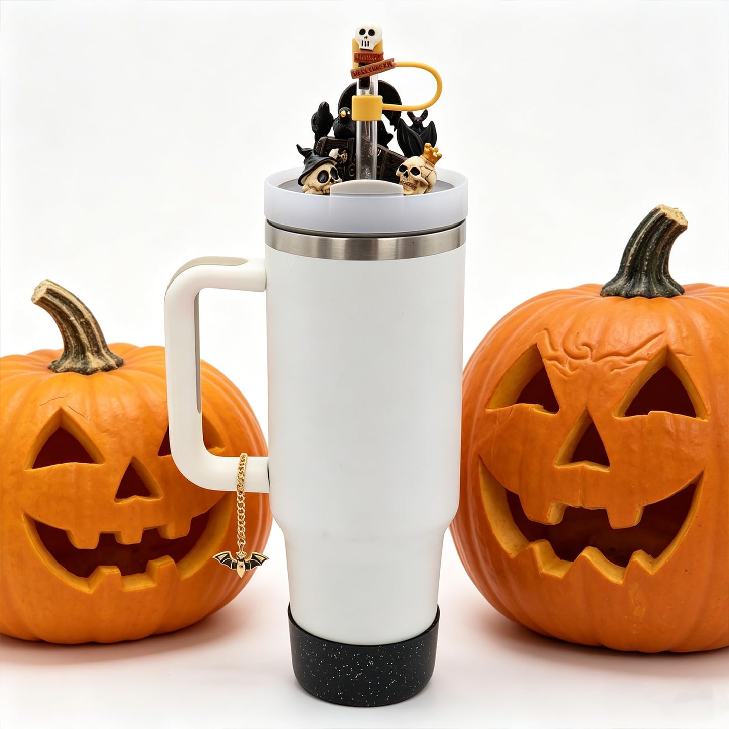 Lid Name Plate Topper for Stanley Cup 30 oz，Including Boot, Silicone Straw Topper Cover Cap, Lid Charms，Cup Chain (Halloween-A)