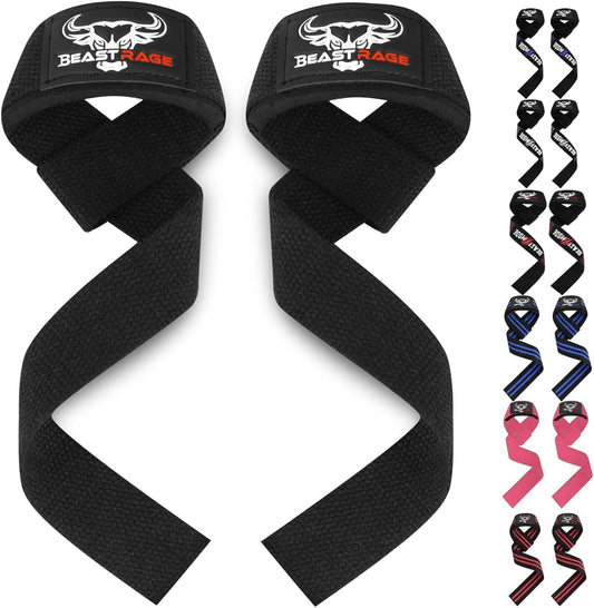 BEAST RAGE Lifting Wrist Straps for Weightlifting, Straps Gym Grip Power Workouts Lifting Straps Padded Cotton Men Women Wrap Lift, Deadlift Bodybuilding Weight Lifting Exercise Straps (Black)