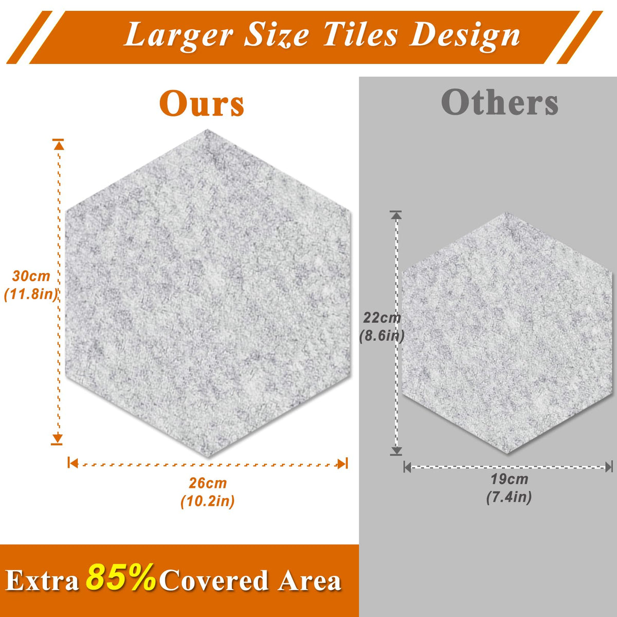 HULAVO Large Hexagon Felt Cork Board Tiles, Self Adhesive DIY Felt Bulletin Board Pin Board with 35 Pushpins for Office School Home Wall Decor Stickers Memos Photos Display(Light Orange)