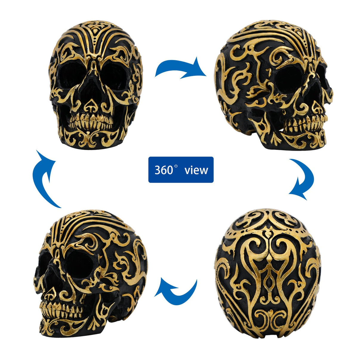 Gothic Skull Head Home Decor - 5.2 Inch Resin Skeleton Skull Halloween Statue, Skull Model for Bookshelf and Desktop,Party, Desk Altar Decoration