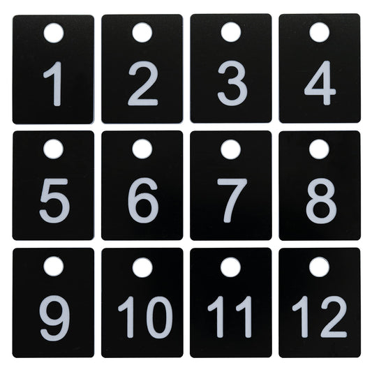StayMax ABS Plastic Numbered Key Tags Rectangle ID Tag Number Disc with Hole (1-50, Black)