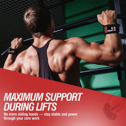 GripUpBar Lifting Straps For Weight Lifting Gel Grips Heavy Duty Gym Strap Cotton Wrist Support Neoprene Padded Anti Slip Dumbbell Bar Wraps For Bodybuilding Deadlifts Barbells Workouts Men Women (Black)