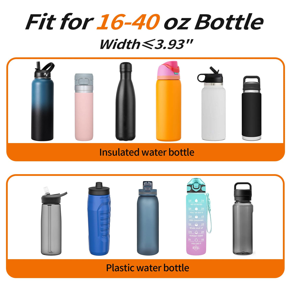 AceTreker Water Bottle Sleeve, 32 oz 40 oz Water Bottle Carrier with Strap & Paracord Handle, Neoprene Insulated Bottle Holder Sling Bag with Phone Pocket for Walking Hiking Sport-Black Flower