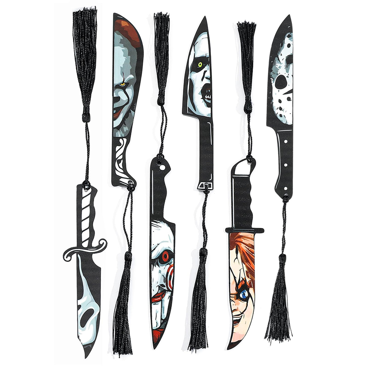 6PCS Horror Movie Dagger Acrylic Bookmarks - Durable Scary Knife Bookmark for Women or Men, Reading Accessories for Book Lovers, Spooky Halloween Gift (Knife Bookmarks)