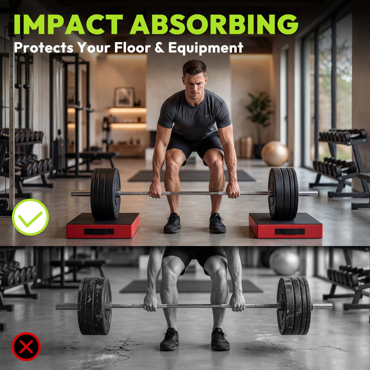 HANDBODE Crash Pad - Noise Reducing, Deadlift Mats for Weightlifting, Set of 2 Silencer Drop Pads Protect Workout Equipment & Floor