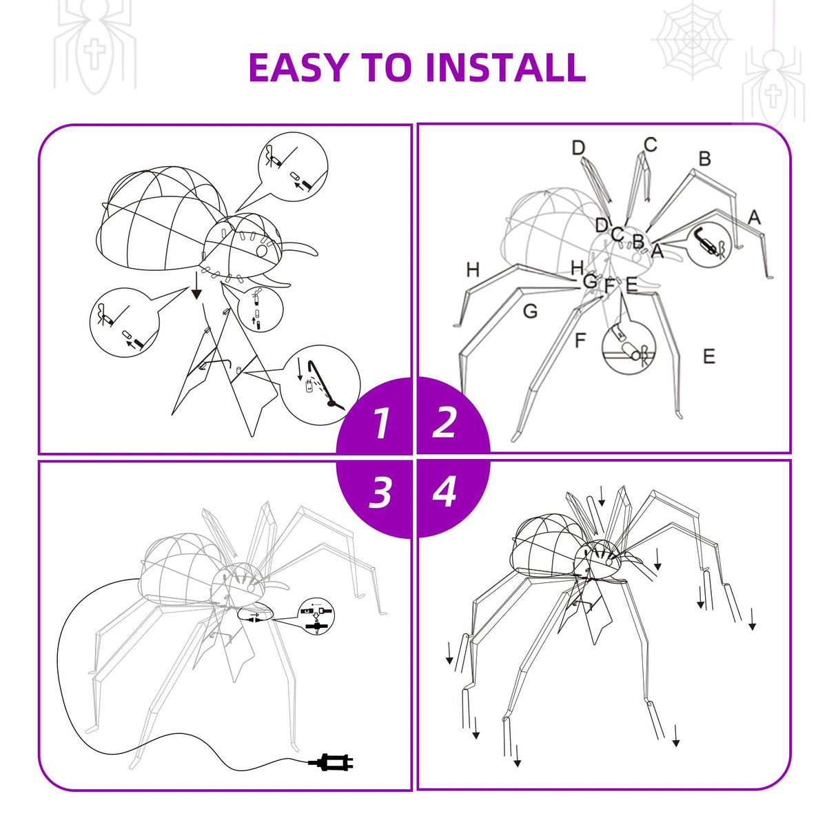 Halloween Decorations Outside Giant Spider - HOYECHI Outdoor Halloween Decor Lighted Spider 4.2FT, Light Up Spider with 90 LED Lights, Ground Stakes, for Front Yard Porch Gardens Lawns Party