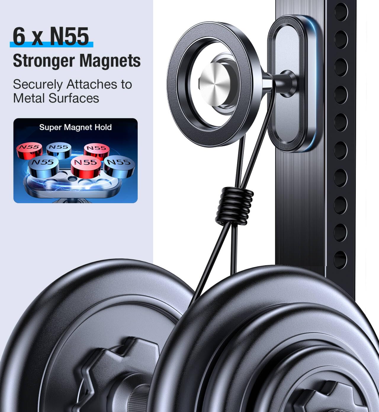 Coolpow Dual Magnetic Phone Holder for Gym Mag Safe Phone Holder【Strong Magnet】 Gym Phone Holder Camera Mount for Gym Accessories for Women Attach to Metal Surface with iPhone 17 Pro Max 16 15 14 13