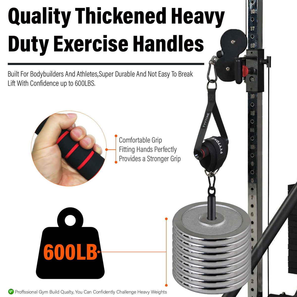 FYYTONE Gym Exercise Handles, Replacement Handle Attachments for Cable Machine, Resistance Band and Strength Trainer, Pull Down Workout Accessories, Heavy Duty Handle with 2 Carabiners for Home Gym