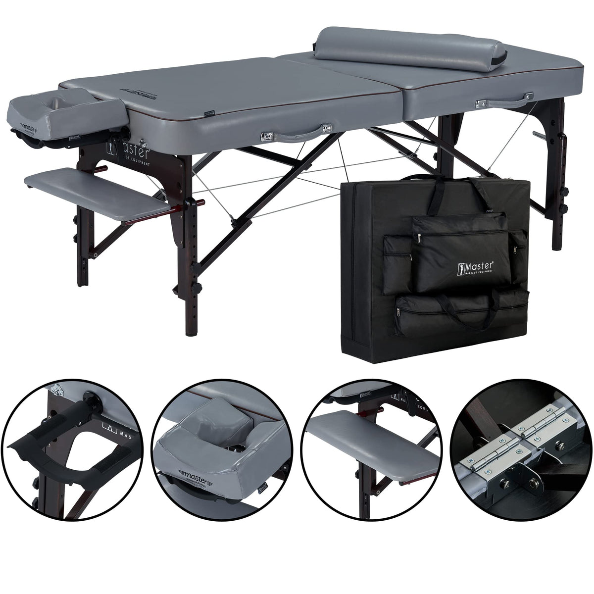 Master Massage 30" Montour Lx Portable Massage Table Package with 3" Memory Foam, Dove Grey- Foldable Massage Table, Folding Spa Beauty Bed
