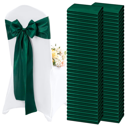 Lykoow 100 Pieces Emerald Green Satin Chair Sashes for Wedding Reception Party Hotel Home Kitchen Decoration-Emerald Green