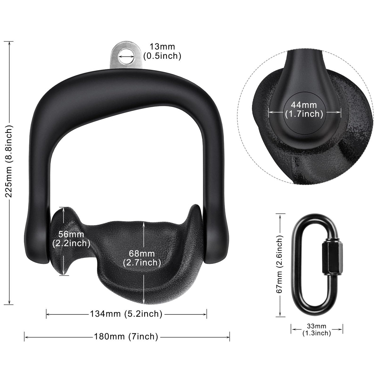 Kipika 2Pcs Ergonomic Grips D Handle Cable Attachment for Home Gym - Fits Your Hand Perfectly - Compatible with Cable Machines - 360 Rotation - 2Pcs Quick Connect Buckles - 1000 lbs Weight Capacity