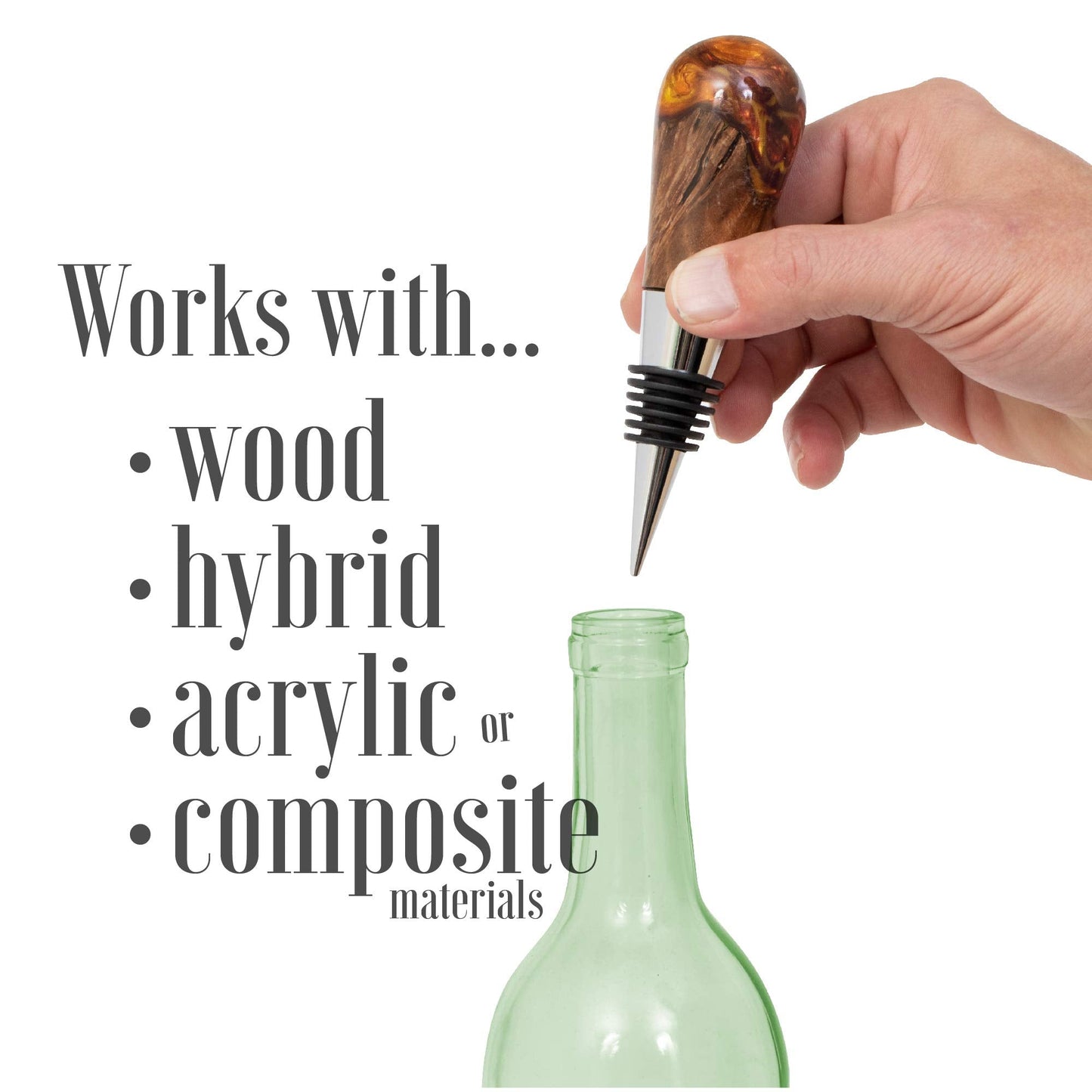 Savannah Classic Chrome Style Bottle Stopper with 3/8" x 16 tpi Threaded Post For Attaching Hand Made or Lathe Turned Handles … (5 Chrome Stoppers)