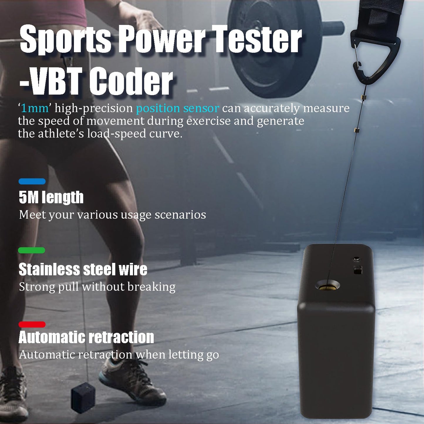 Velocity-Based Training Device, Smart Speed Tracker for Weightlifting & Squats, Real-Time App with Voice Feedback, 50H Battery, Magnetic Mount (70x70x35mm, Black)