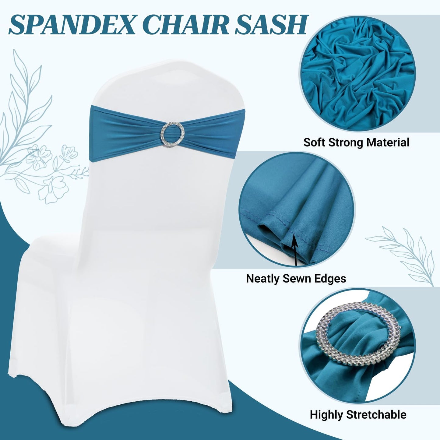 MDS Spandex Chair Sashes - Pack of 200 Elastic Stretch Bows with Buckle Slider for Wedding Decor - Dark Teal