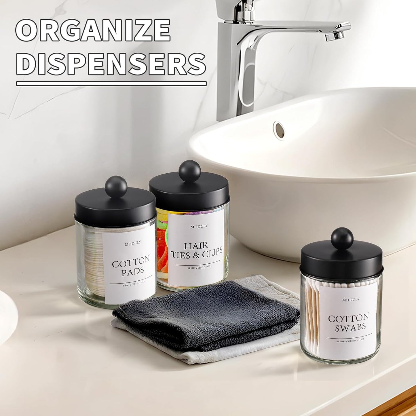 Skiennix Bathroom Organizers - 4 Pack Storage Accessories for Aesthetic Home Decor | Black Lids