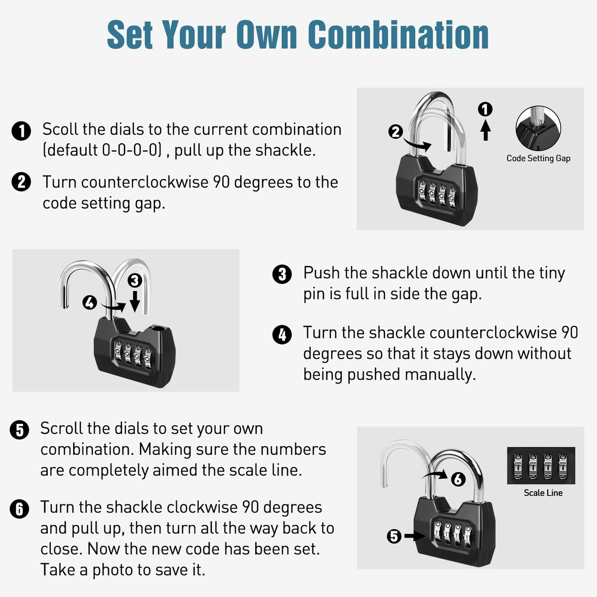 1 Pack disecu 4-Digit Combination Lock, Waterproof Outdoor Padlock for School Gym Locker, Fence, Gate, Shed, Storage Unit (Black)