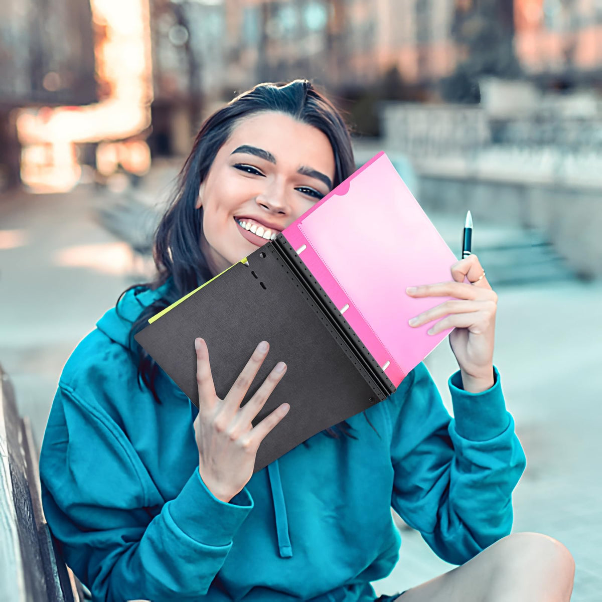 INFUN Telescoping 3 Ring Binder - 4PCS, Flexible Round Binder with Customizable Front Cover and Clear Catalog Pocket, Holds 8.5x11 inch Paper