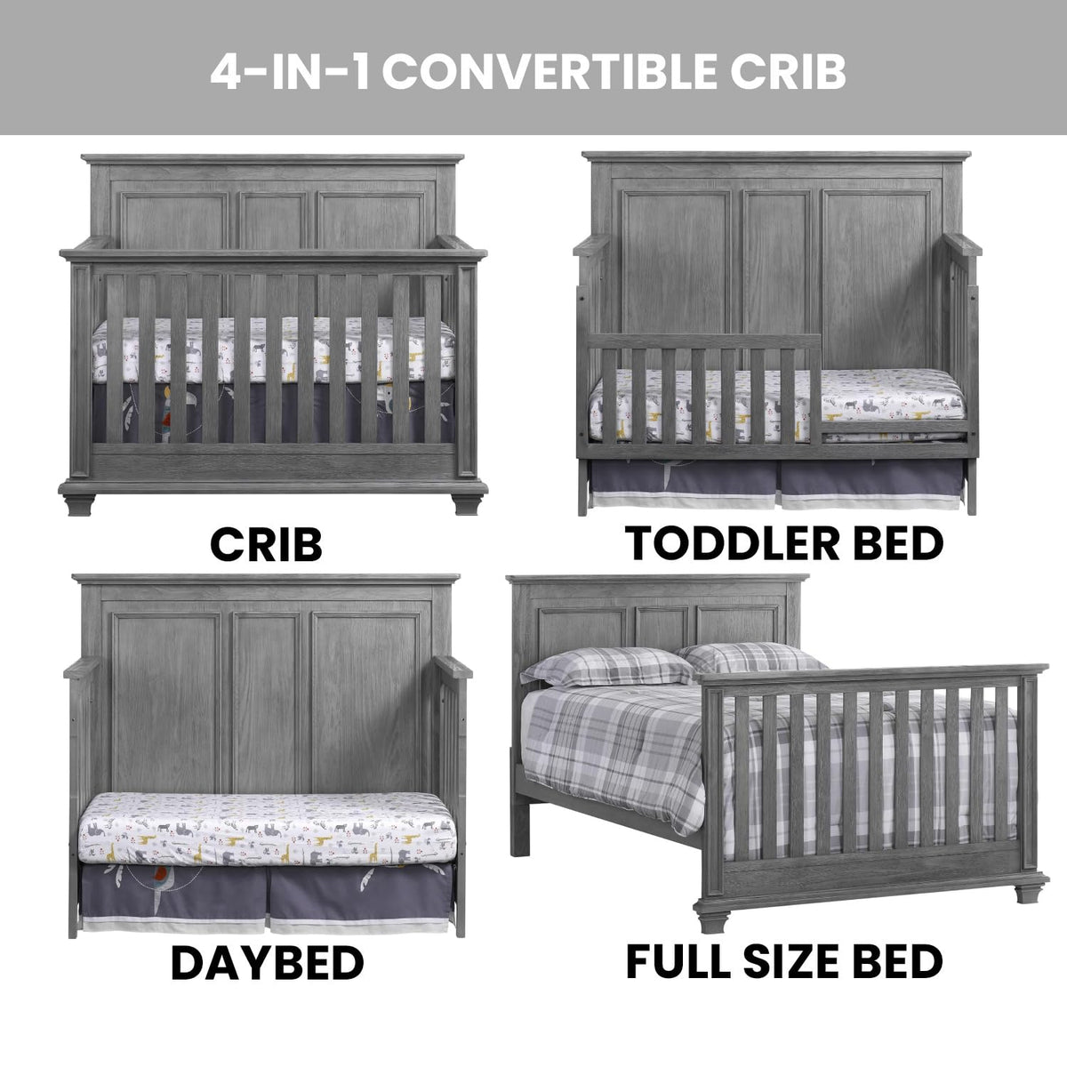 Oxford Baby Kenilworth 4-in-1 Convertible Baby Crib, Graphite Gray, GreenGuard Gold Certified