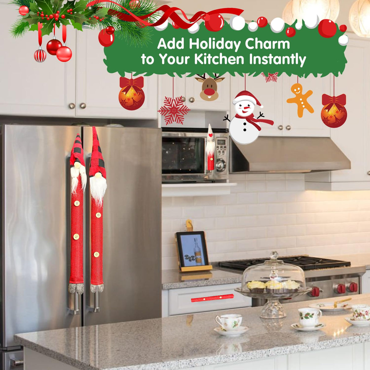 Christmas Refrigerator Handle Covers Adorable Swedish Tome Gnome Kitchen Appliance Handle Covers Microwave Oven Dishwasher Decors Fridge Door Handle Covers Xmas Home Decorations Party Favor Supplies