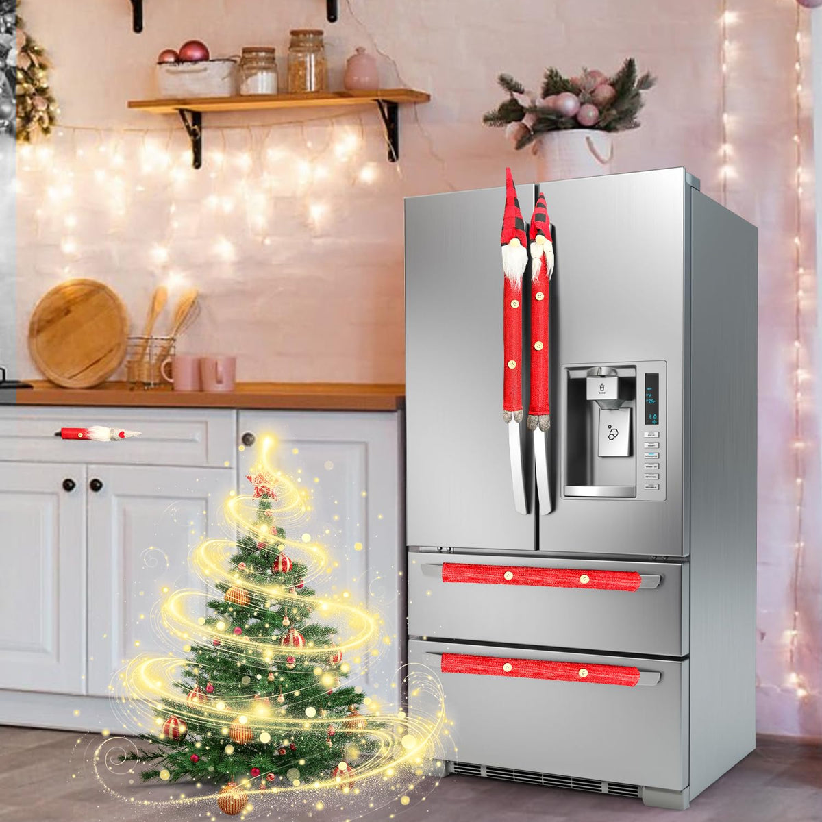 Christmas Refrigerator Handle Covers Adorable Swedish Tome Gnome Kitchen Appliance Handle Covers Microwave Oven Dishwasher Decors Fridge Door Handle Covers Xmas Home Decorations Party Favor Supplies