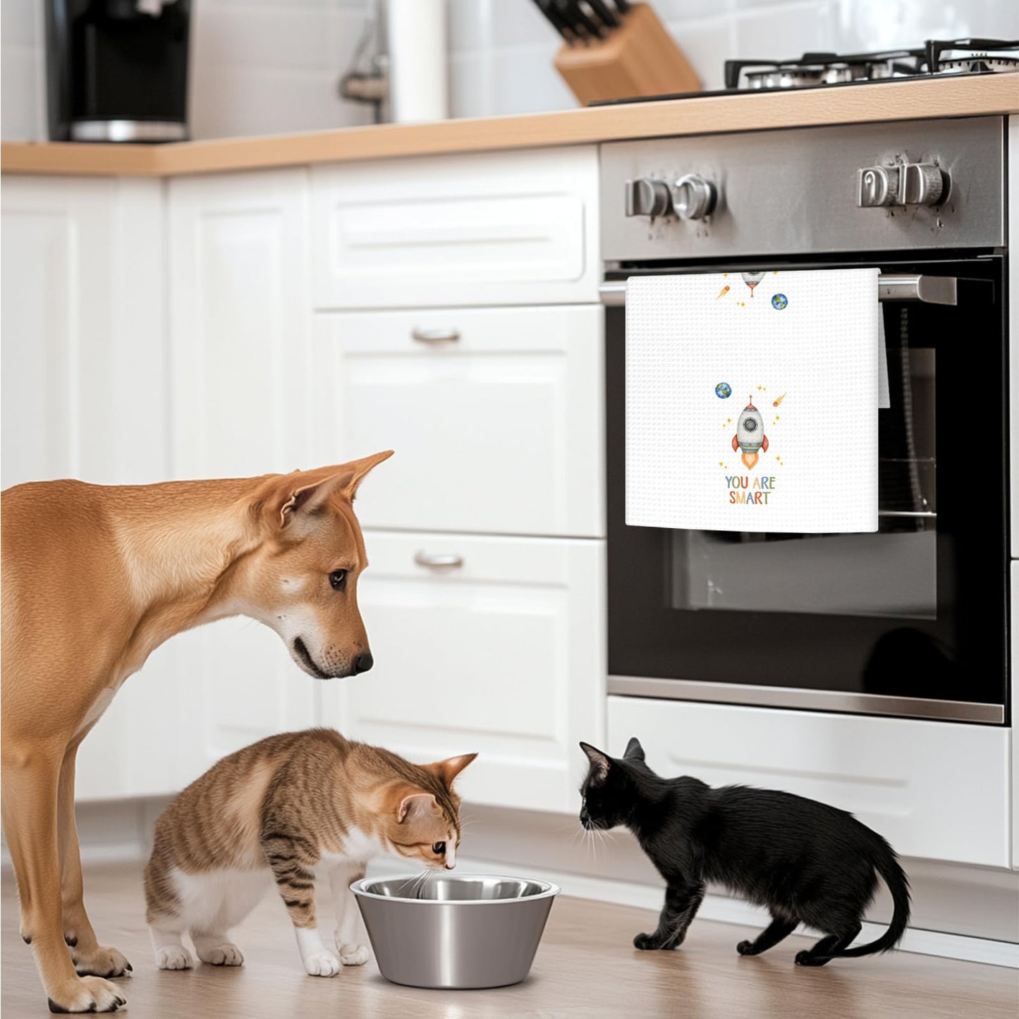OINDADE Space Kids Hand Towels Set of 2, Space Nursery Decor Hand Towels, Inspirational You are Smart Brave Dish Towel Tea Towel for Kitchen, Astronaut Boys Kids Nursery Bathroom Decor,16x24In