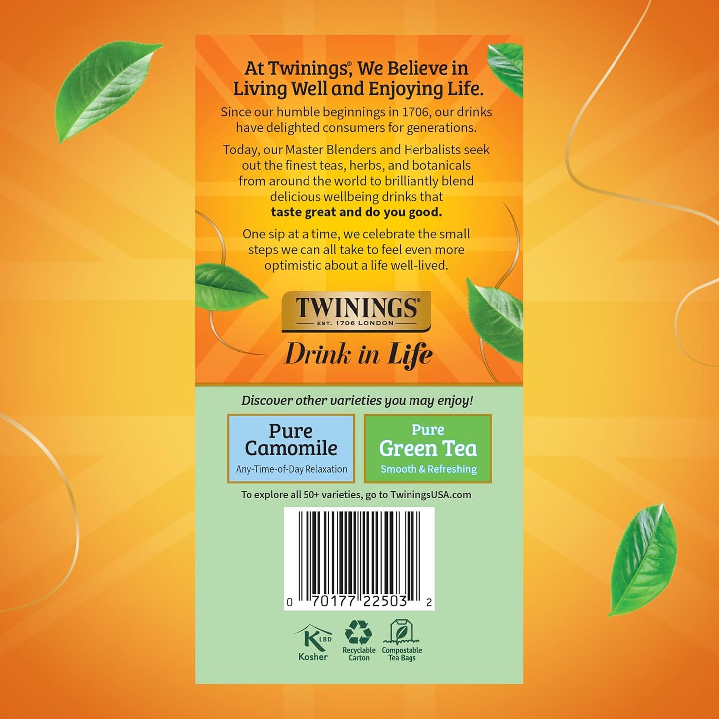 Twinings Pure Peppermint Herbal Tea - 50 Individually Wrapped Bags | Fresh Minty Flavor, Caffeine-Free