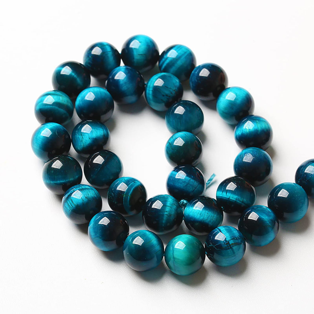 12mm 32PCS Blue Tiger Eye Beads Natural Stone Gemstone Spacer Loose Beads for Jewelry Making DIY Bracelet Semi Precious Beads Strand 15 inches