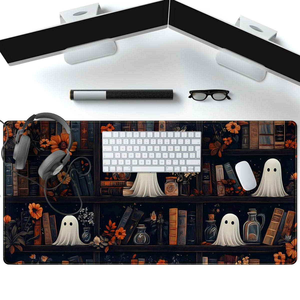 LuckyCow Cute Vintage Gothic Desk Mat Kawaii Dark Academia Desk Pad Medieval Large Flower XXL Mousepad Extended Laptop Computer Keyboard Mat with Stitched Edges Anti-Slip Funny Deskpad 31.5x15.8 in