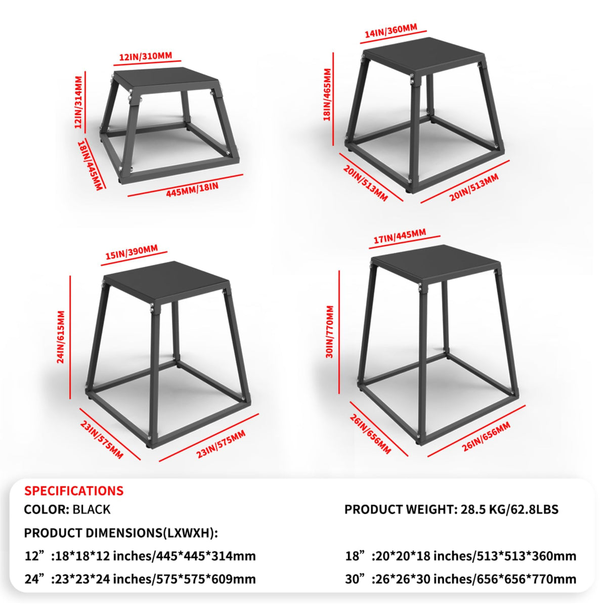 Garvee 12 Inch Steel Plyo Box for Exercise, Plyometric Jumping Box Metal Exercise Step Up Box with Anti-Slip Surface for Home Gym Training,Single and Set,Red