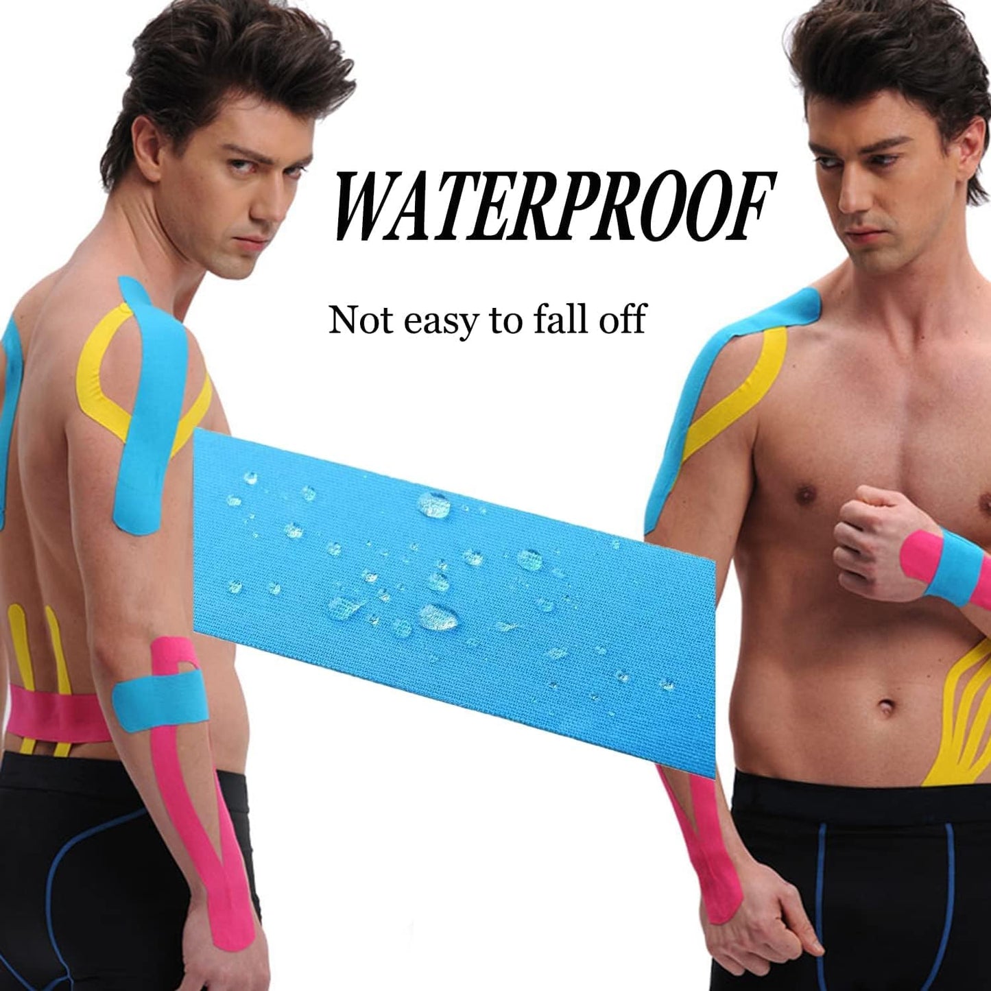 Kinesiology Tape Pro Precut 20 Strips Athletic Sports Waterproof Breathable Latex Free Tape for Ankle Wrists Knee Elastic Running Tennis Swimming Football Sports Activities Tapes (Black)