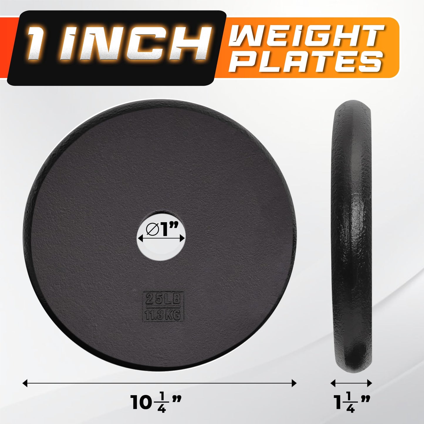 Yes4All Standard 1 Inch Cast Iron Weight Plate - Ideal for Strength Training - 25LB - Single