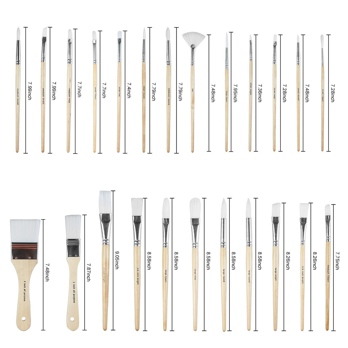 Paint Brushes Set of 24 Pieces Wooden Handles Brushes with Canvas Brush Case, Professional for Oil, Acrylic and Watercolor Painting